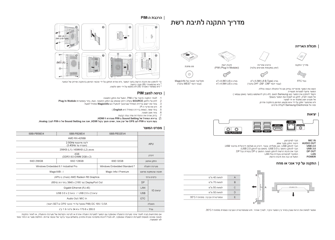 Samsung SBB-B64DV4/EN, SBB-B64DV4/CH manual Pim בצמל הסינכ, רצומה טרפמ, Mic, Audio OUT 