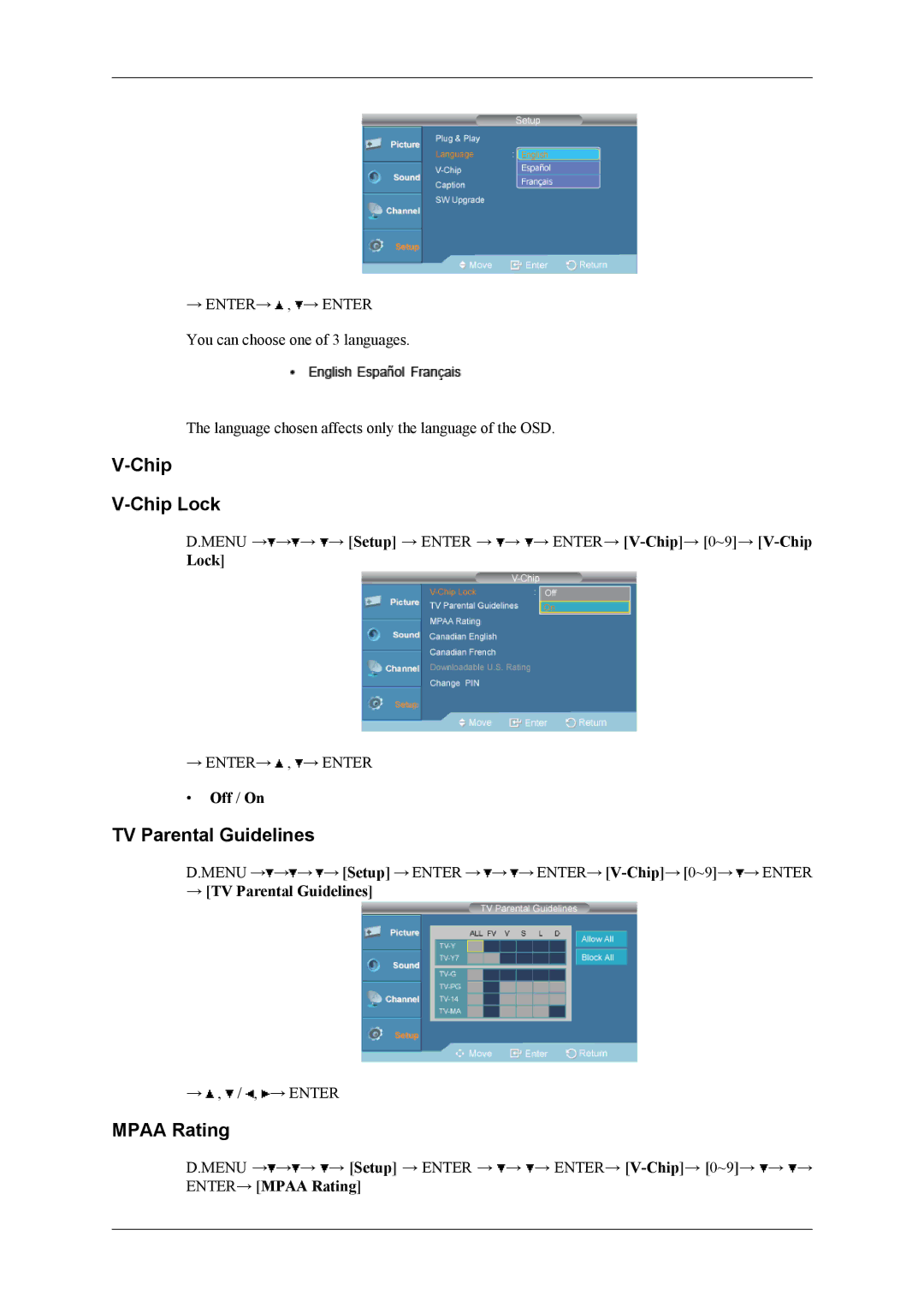 Samsung SBB-DT user manual Chip Chip Lock, TV Parental Guidelines, Mpaa Rating 