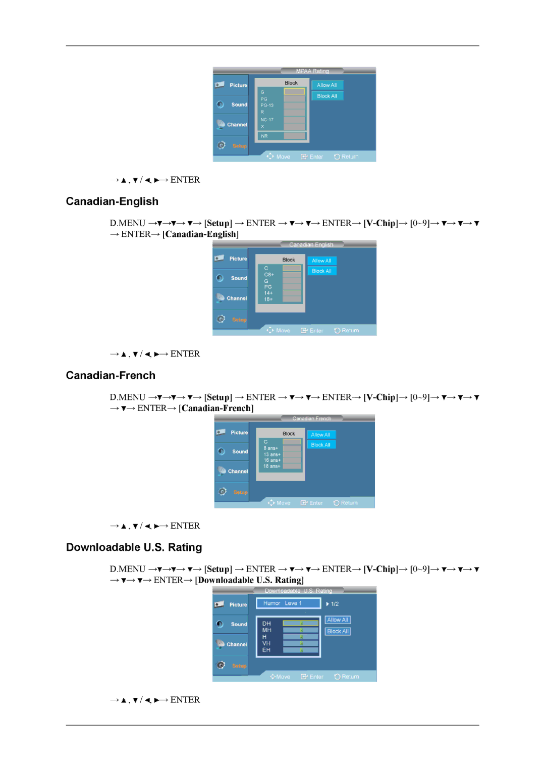 Samsung SBB-DT user manual Canadian-English, Canadian-French, Downloadable U.S. Rating 