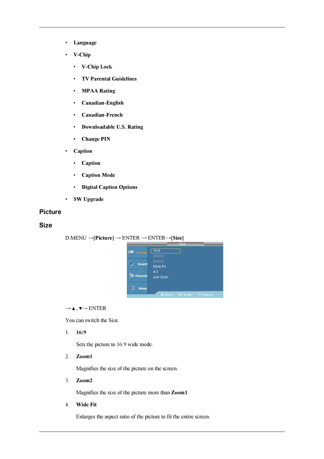 Samsung SBB-DT user manual Picture Size 