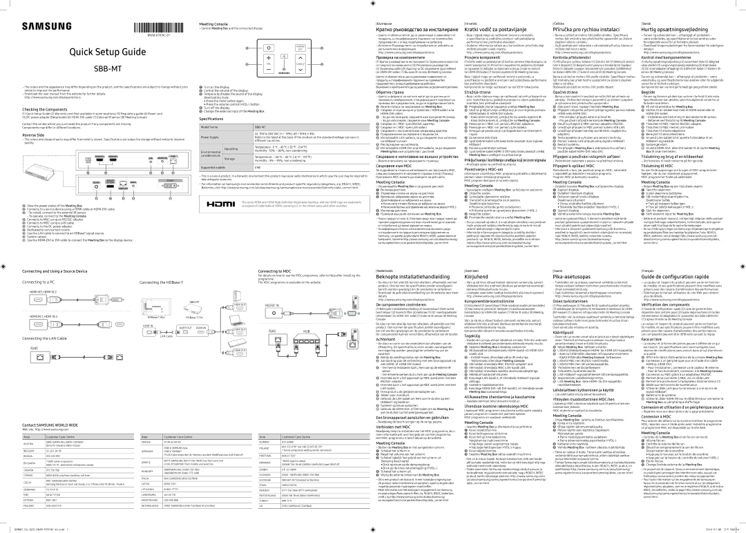 Samsung SBB-MT12EA/EN manual Kratki vodič za postavljanje, Příručka pro rychlou instalaci, Hurtig opsætningsvejledning 