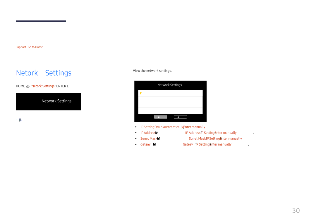 Samsung SBB-MT12EA/EN manual Home feature, Network Settings 