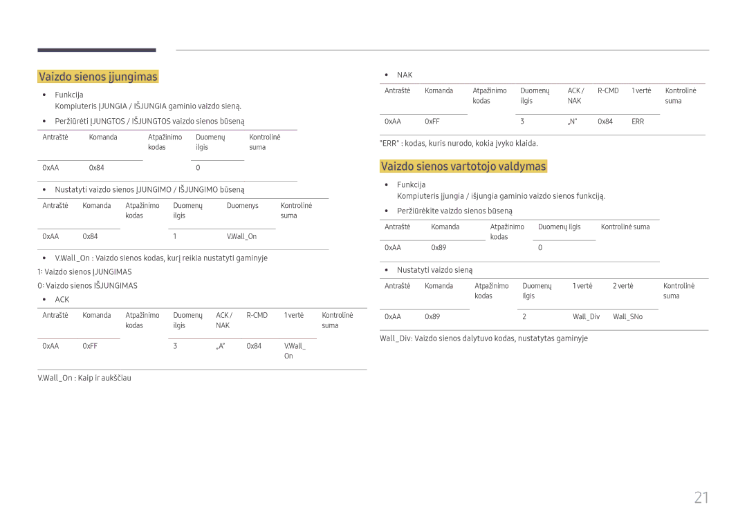 Samsung SBB-MT12EA/EN manual Vaizdo sienos įjungimas, Vaizdo sienos vartotojo valdymas 