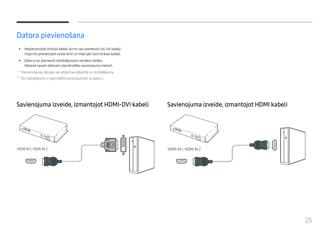 Samsung SBB-MT12EA/EN manual Datora pievienošana, Savienojuma izveide, izmantojot HDMI-DVI kabeli 