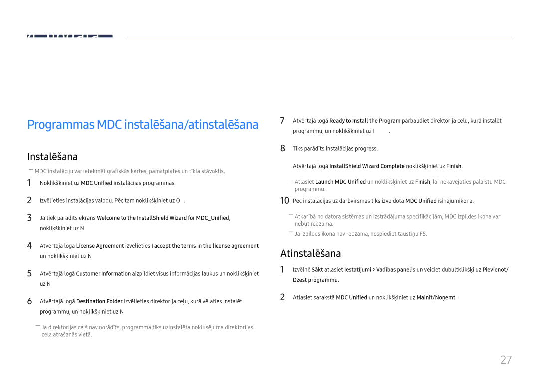 Samsung SBB-MT12EA/EN manual MDC izmantošana, Atinstalēšana 