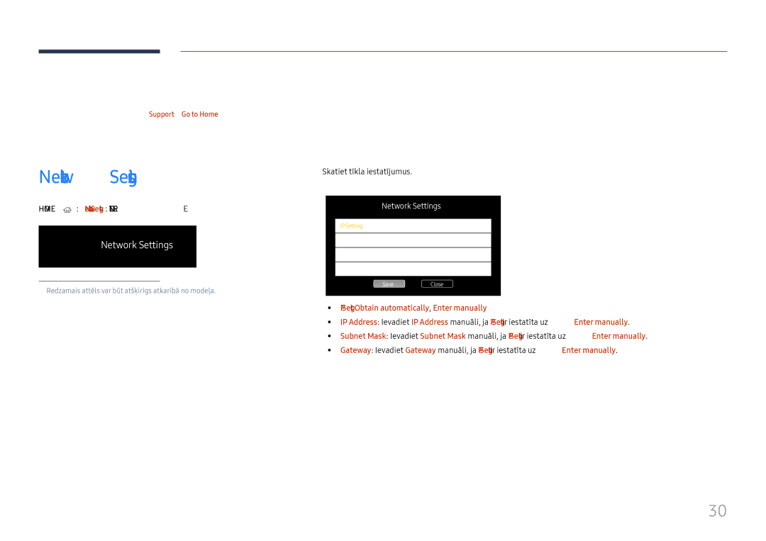 Samsung SBB-MT12EA/EN manual Funkcija Sākums, Network Settings 