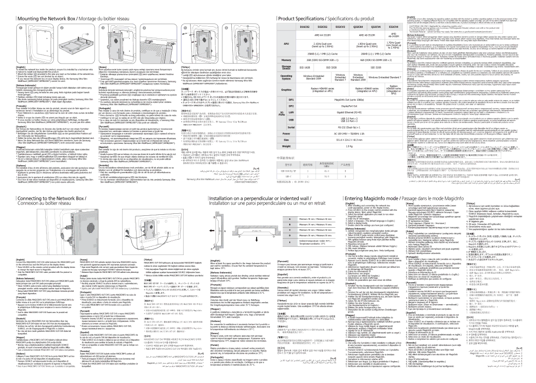 Samsung SBB-F32CV4/EN, SBB-Q32CX4/EN, SBB-E32CV4/EN, SBB-Q32CV4/EN manual Device, Power, Minimum 50 mm / Minimum 50 mm 