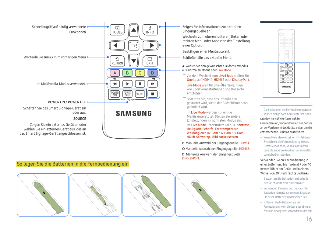 Samsung LH025IFHSAS/EN, SBB-SNOWH3U/EN, LH025IFHTAS/EN manual So legen Sie die Batterien in die Fernbedienung ein, Source 