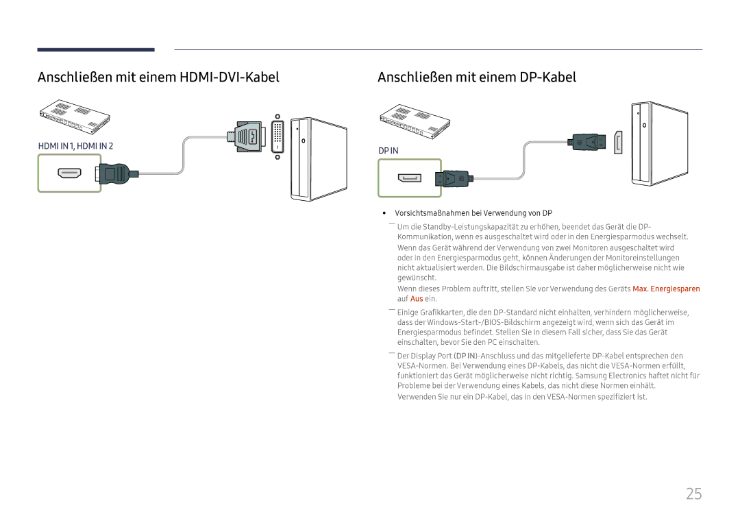 Samsung SBB-SNOWH3U/EN, LH025IFHSAS/EN, LH025IFHTAS/EN Anschließen mit einem HDMI-DVI-Kabel, Anschließen mit einem DP-Kabel 