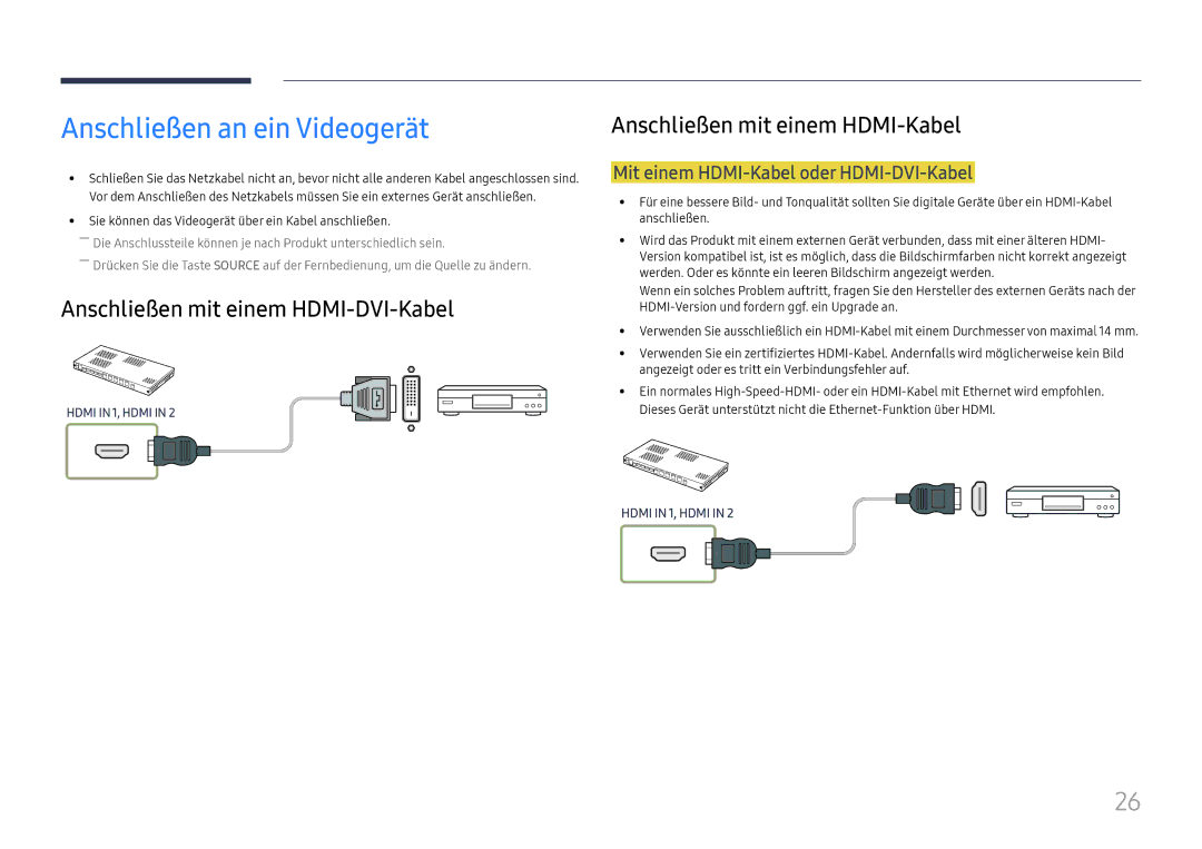 Samsung LH025IFHSAS/EN, SBB-SNOWH3U/EN manual Anschließen an ein Videogerät, Mit einem HDMI-Kabel oder HDMI-DVI-Kabel 