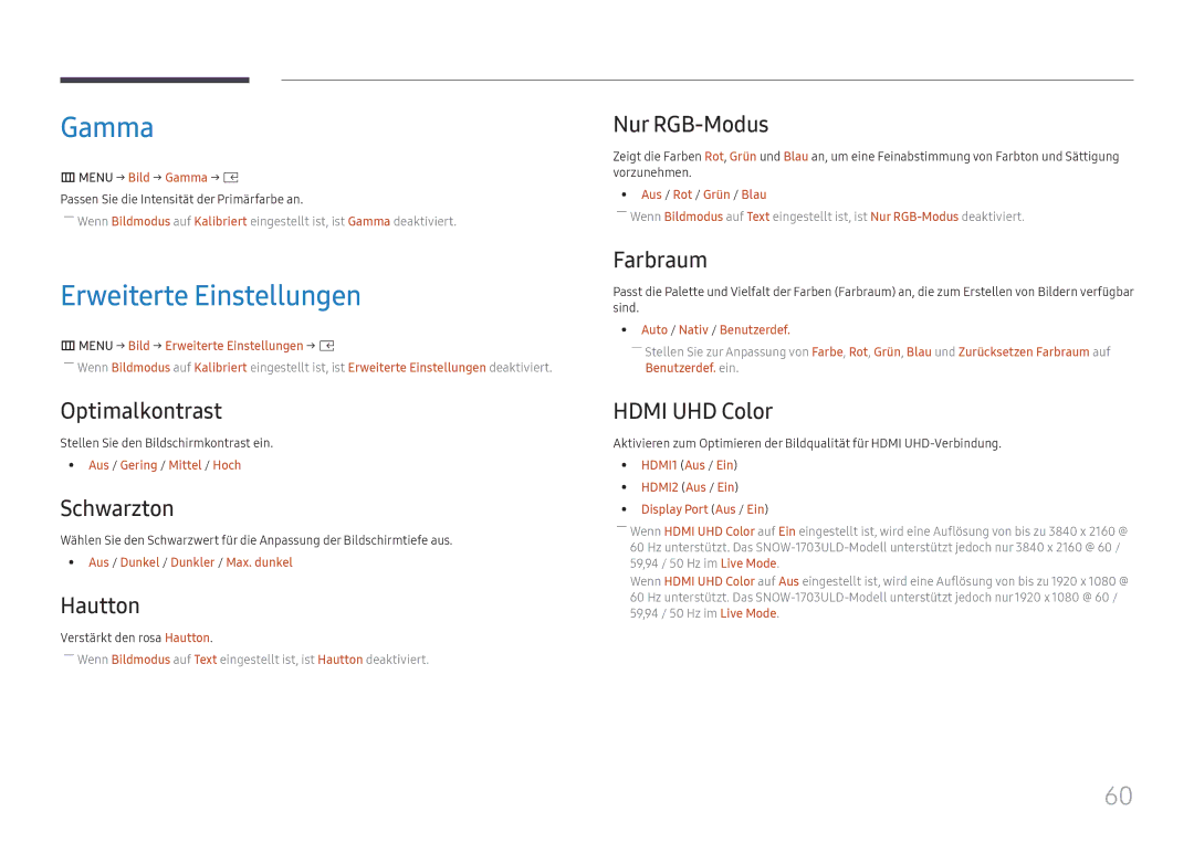 Samsung SBB-SNOWH3U/EN, LH025IFHSAS/EN, LH025IFHTAS/EN, LH015IFHSAS/EN, LH020IFHSAS/EN manual Gamma, Erweiterte Einstellungen 