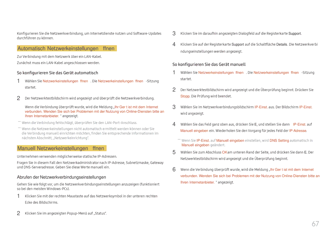 Samsung LH025IFHTAS/EN, SBB-SNOWH3U/EN manual Automatisch Netzwerkeinstellungen öffnen, Manuell Netzwerkeinstellungen öffnen 