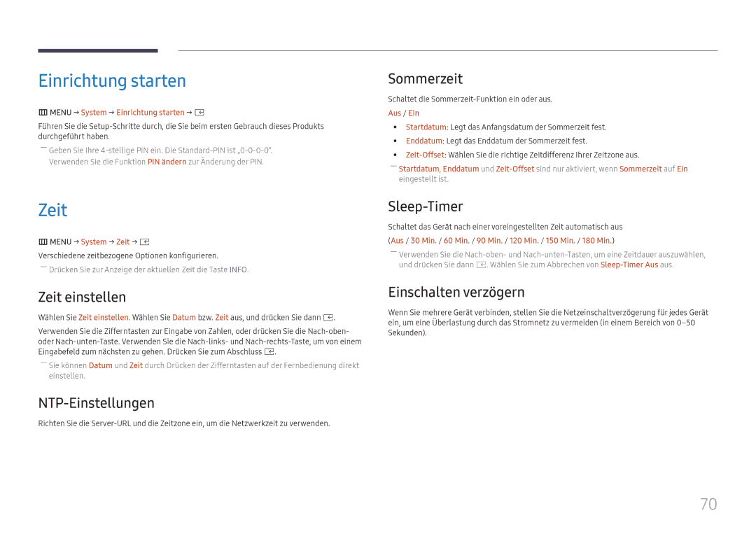 Samsung SBB-SNOWH3U/EN, LH025IFHSAS/EN, LH025IFHTAS/EN, LH015IFHSAS/EN, LH020IFHSAS/EN manual Einrichtung starten, Zeit 