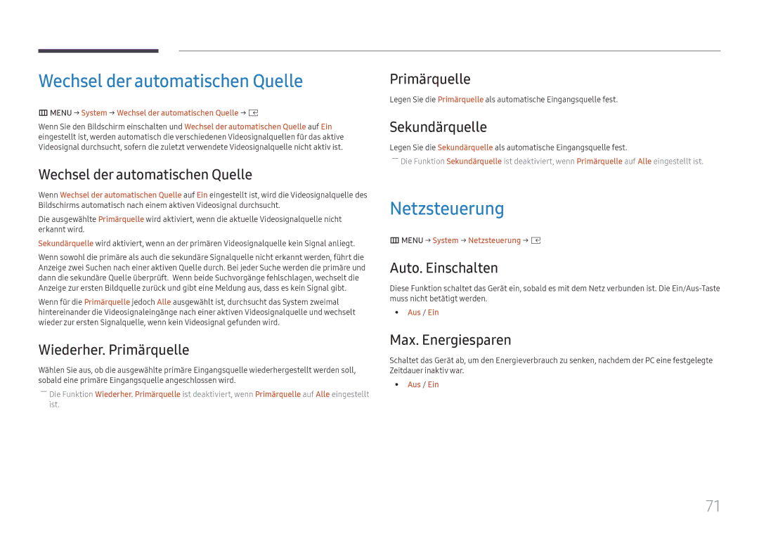 Samsung LH025IFHSAS/EN, SBB-SNOWH3U/EN, LH025IFHTAS/EN, LH015IFHSAS/EN manual Wechsel der automatischen Quelle, Netzsteuerung 