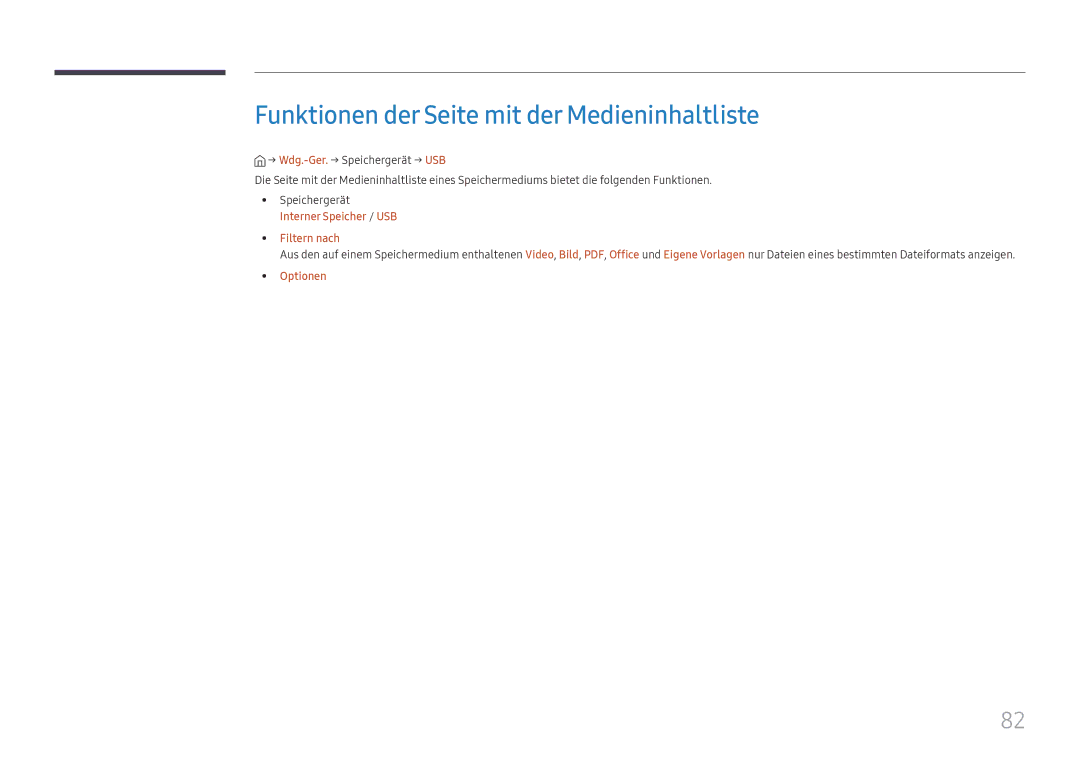 Samsung LH025IFHTAS/EN, SBB-SNOWH3U/EN manual Funktionen der Seite mit der Medieninhaltliste, Filtern nach Optionen 