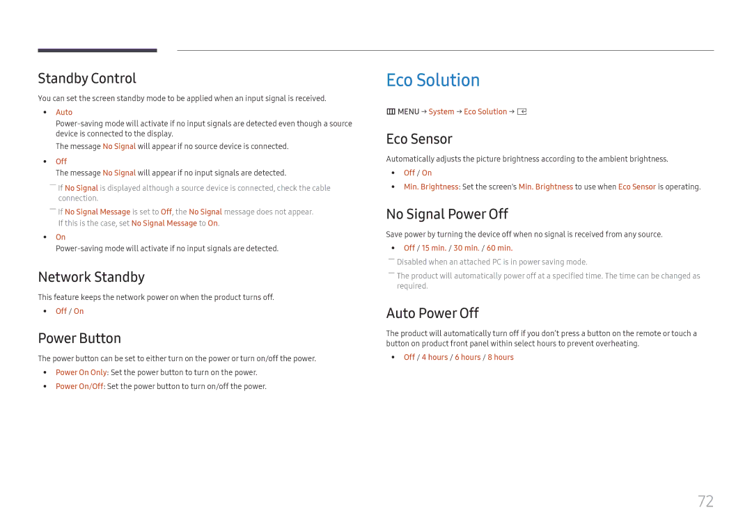 Samsung SBB-SNOWH3U/UE, SBB-SNOWH3U/EN, LH025IFHSAS/EN, LH025IFHTAS/EN, LH015IFHTAS/EN, LH015IFHSAS/EN manual Eco Solution 