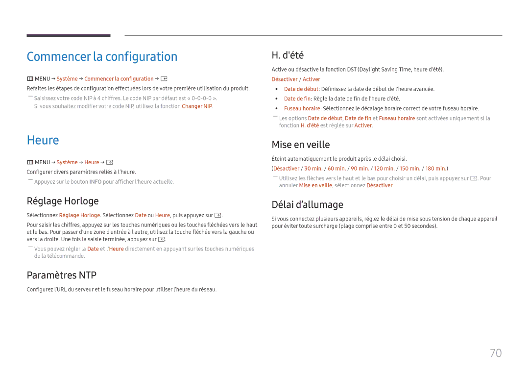 Samsung LH015IFHSAS/EN, SBB-SNOWH3U/EN, LH025IFHSAS/EN, LH025IFHTAS/EN, LH015IFHTAS/EN manual Commencer la configuration, Heure 