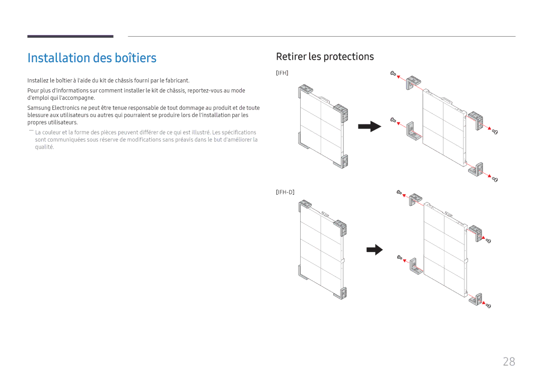 Samsung LH015IFHSAS/EN, SBB-SNOWH3U/EN, LH025IFHSAS/EN, LH025IFHTAS/EN Installation des boîtiers, Retirer les protections 