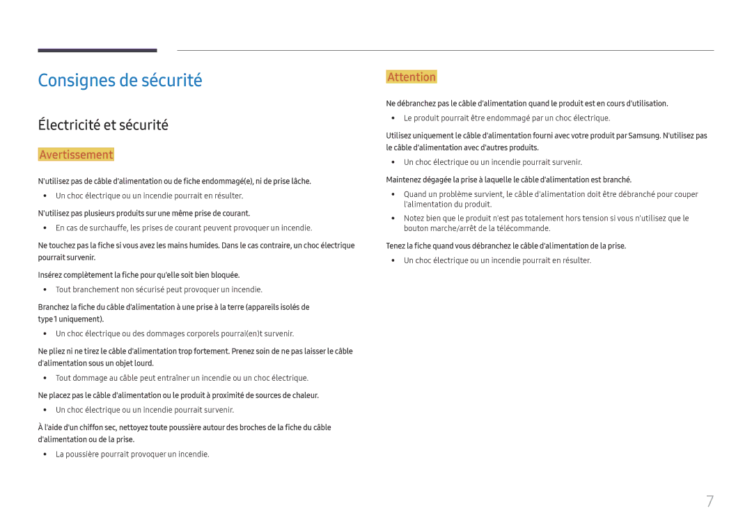 Samsung LH025IFHSAS/EN, SBB-SNOWH3U/EN, LH025IFHTAS/EN, LH015IFHTAS/EN manual Consignes de sécurité, Électricité et sécurité 