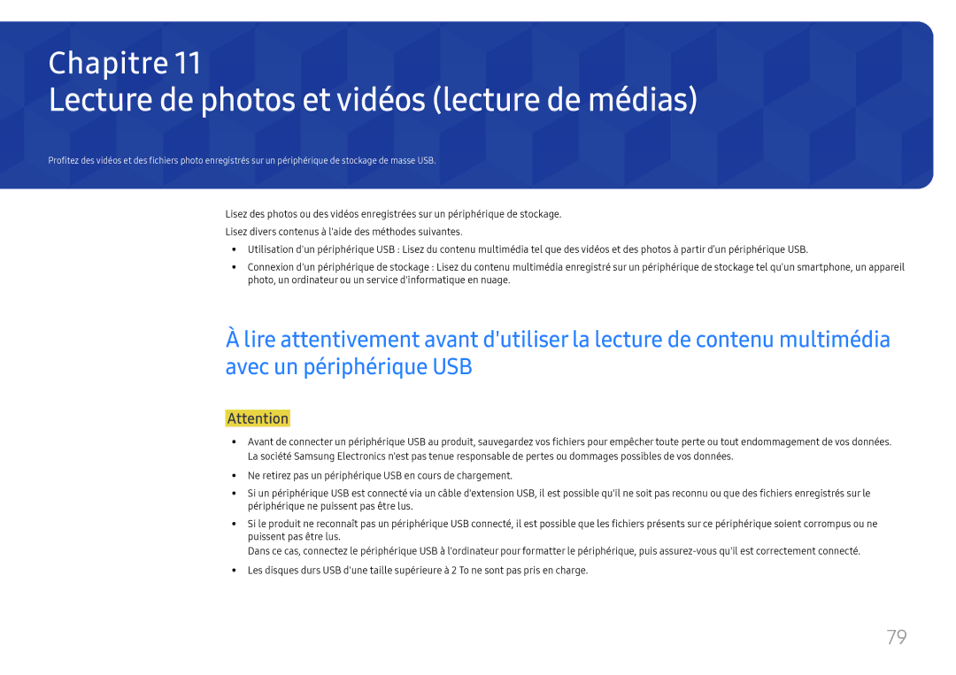 Samsung LH025IFHSAS/EN, SBB-SNOWH3U/EN, LH025IFHTAS/EN, LH015IFHTAS/EN manual Lecture de photos et vidéos lecture de médias 