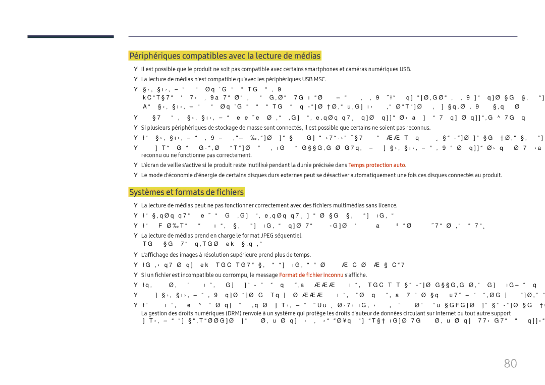 Samsung LH025IFHTAS/EN manual Périphériques compatibles avec la lecture de médias, Systèmes et formats de fichiers 