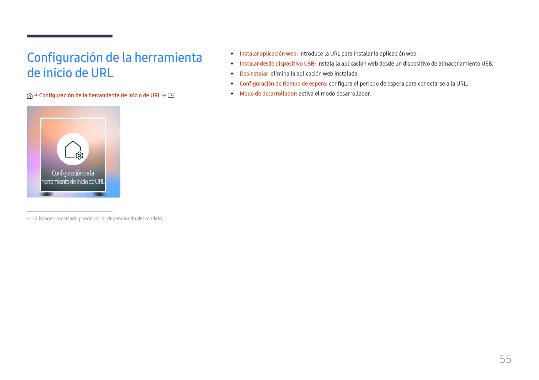 Samsung LH025IFHSAS/EN, SBB-SNOWH3U/EN, LH025IFHTAS/EN, LH015IFHTAS/EN manual Configuración de la herramienta de inicio de URL 