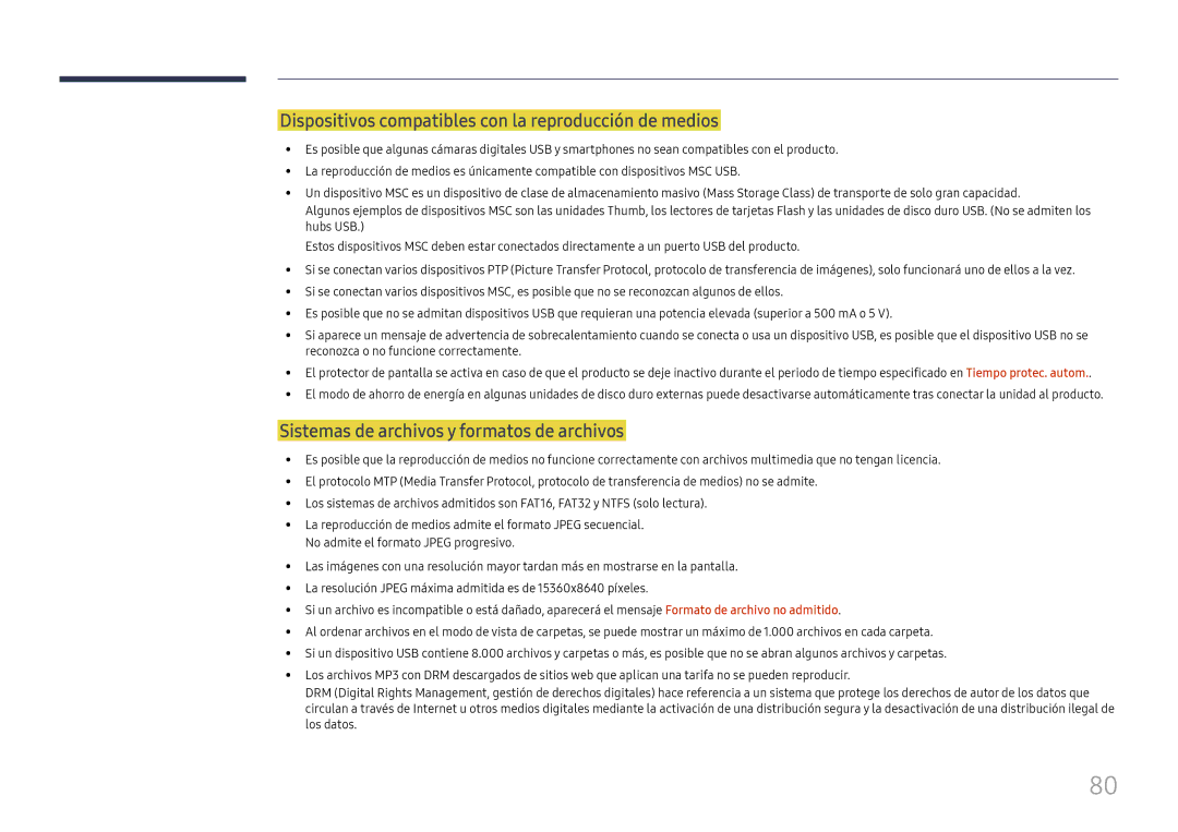 Samsung LH025IFHTAS/EN Dispositivos compatibles con la reproducción de medios, Sistemas de archivos y formatos de archivos 