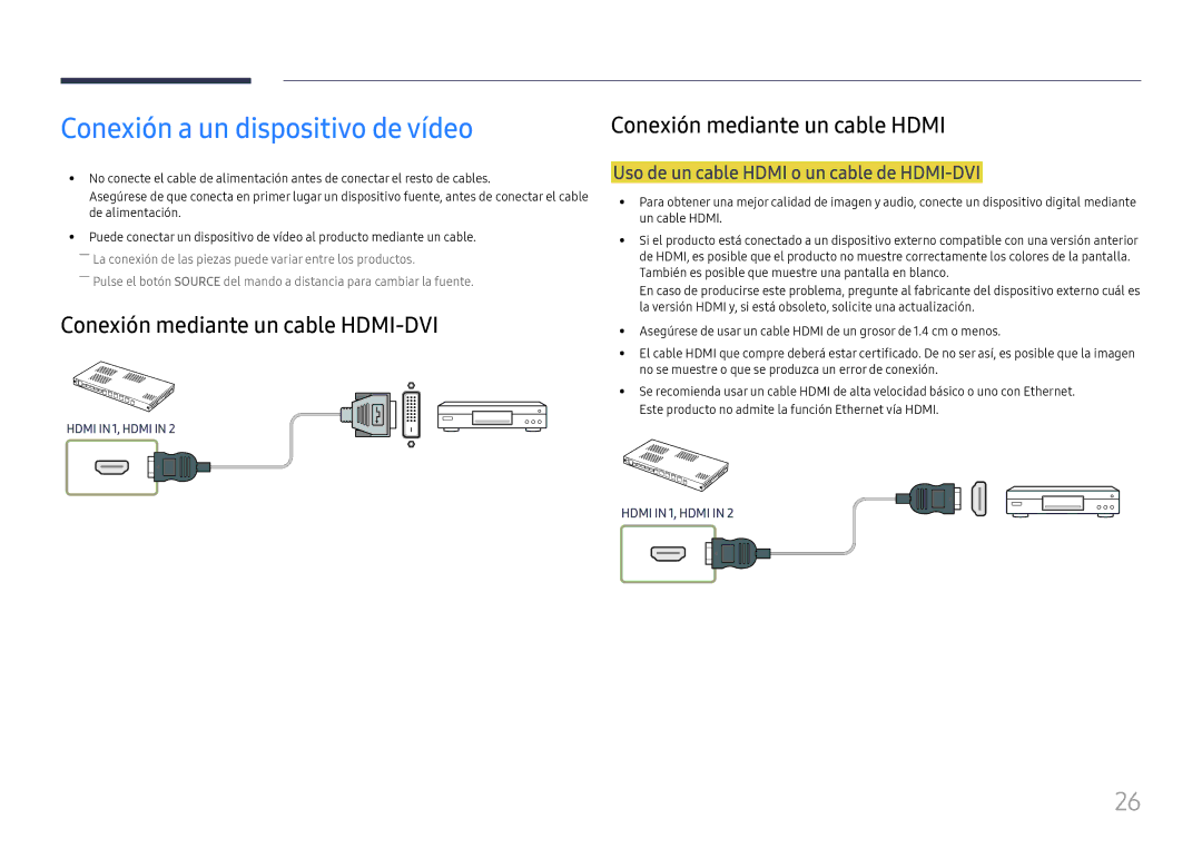 Samsung LH025IFHTAS/EN, SBB-SNOWH3U/EN Conexión a un dispositivo de vídeo, Uso de un cable Hdmi o un cable de HDMI-DVI 