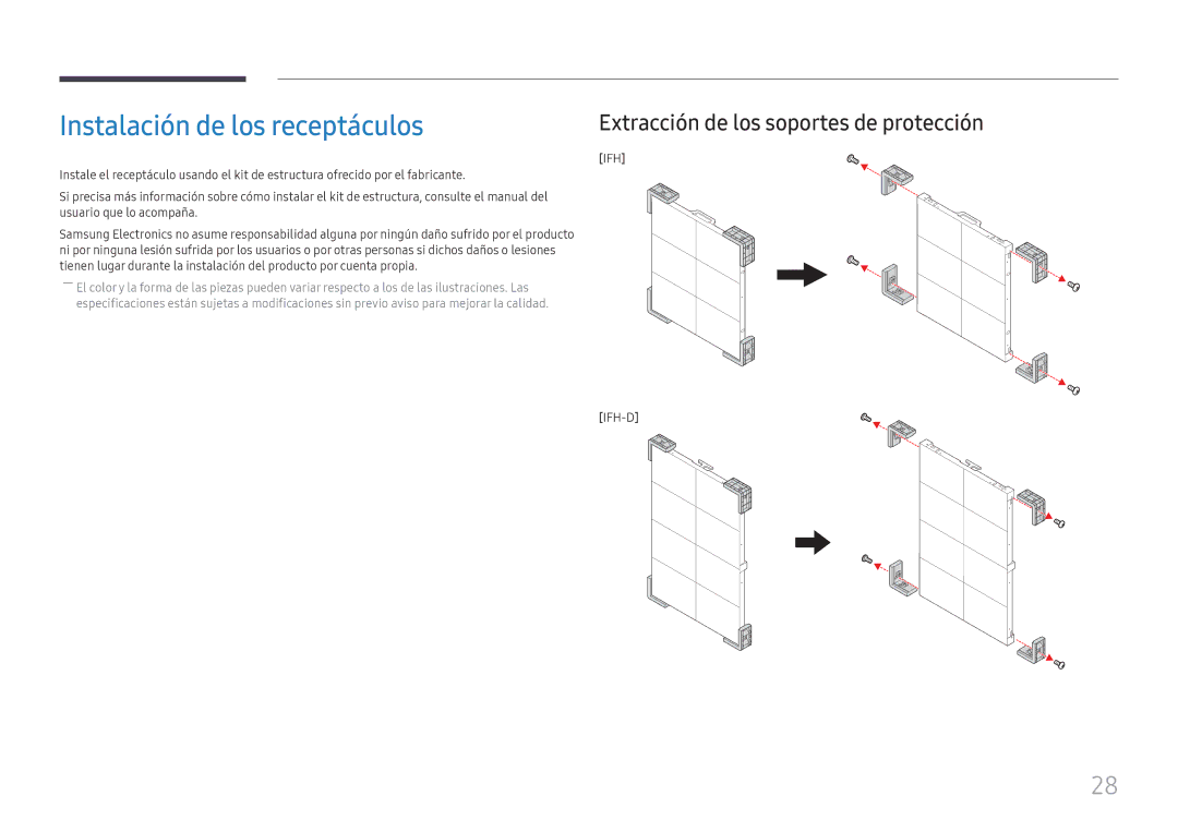 Samsung LH015IFHSAS/EN, SBB-SNOWH3U/EN manual Instalación de los receptáculos, Extracción de los soportes de protección 