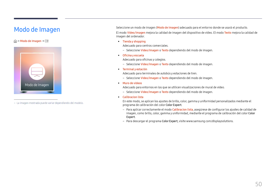 Samsung LH025IFHTAS/EN, SBB-SNOWH3U/EN, LH025IFHSAS/EN, LH015IFHTAS/EN, LH015IFHSAS/EN, LH020IFHSAS/EN manual Modo de Imagen 