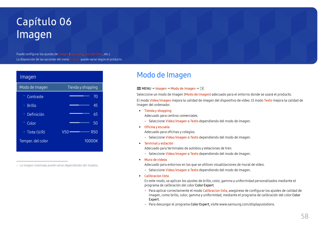 Samsung LH015IFHSAS/EN, SBB-SNOWH3U/EN, LH025IFHSAS/EN, LH025IFHTAS/EN manual MMENU → Imagen → Modo de Imagen → E 