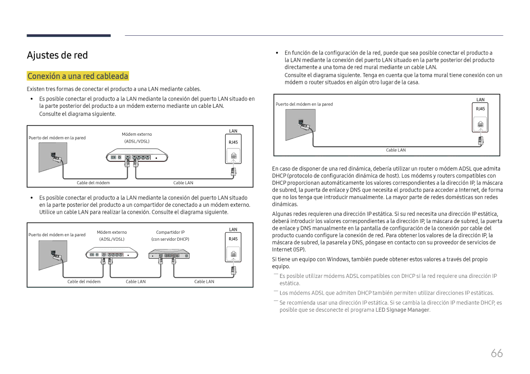 Samsung SBB-SNOWH3U/EN, LH025IFHSAS/EN manual Ajustes de red, Conexión a una red cableada, Consulte el diagrama siguiente 