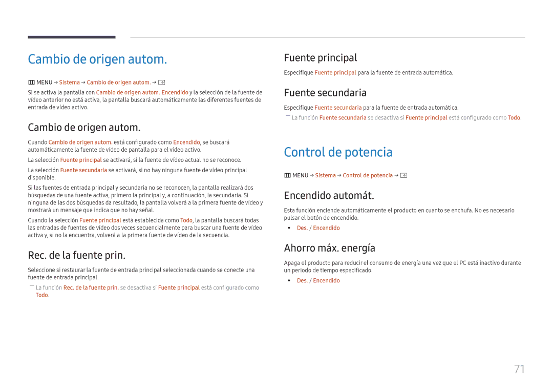 Samsung LH020IFHSAS/EN, SBB-SNOWH3U/EN, LH025IFHSAS/EN, LH025IFHTAS/EN manual Cambio de origen autom, Control de potencia 