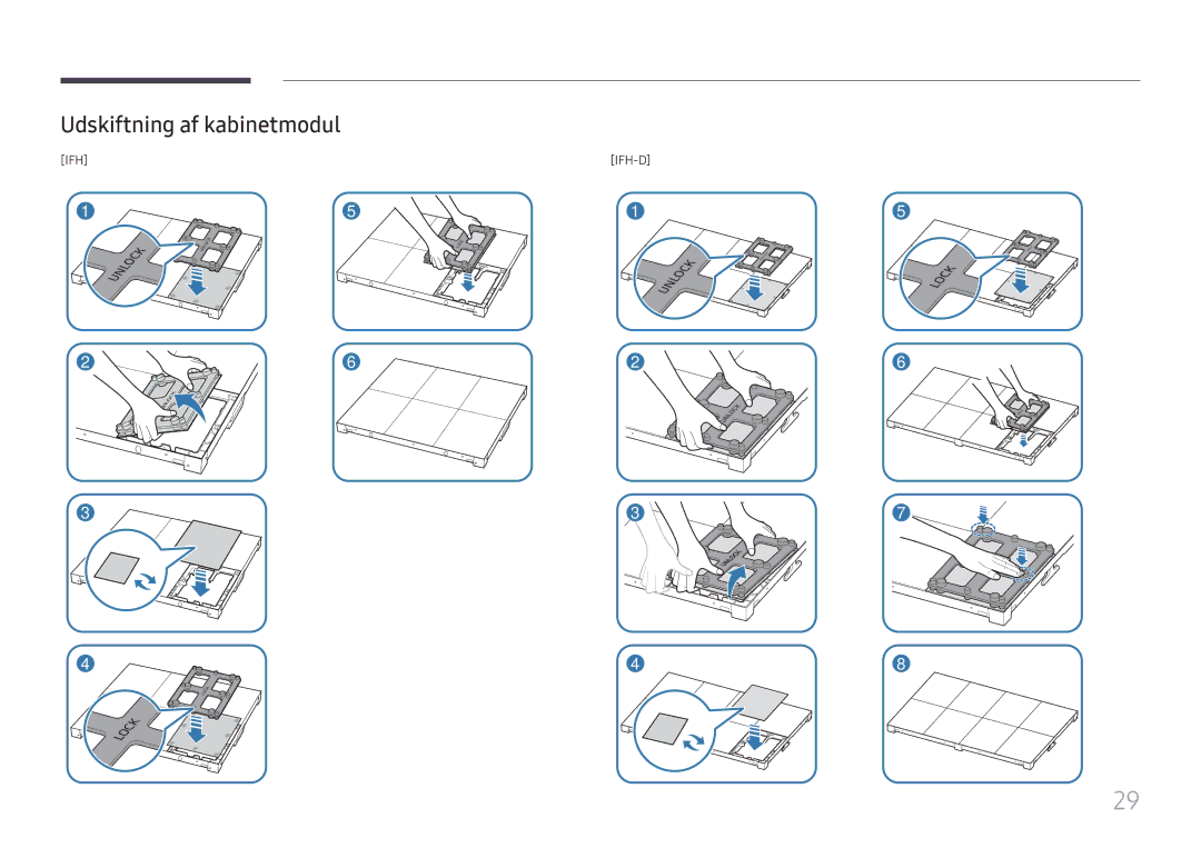 Samsung LH025IFHSAS/EN, SBB-SNOWH3U/EN, LH025IFHTAS/EN, LH015IFHTAS/EN, LH015IFHSAS/EN manual Udskiftning af kabinetmodul 