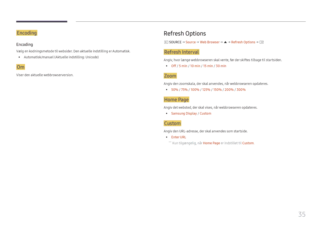 Samsung SBB-SNOWH3U/EN, LH025IFHSAS/EN, LH025IFHTAS/EN, LH015IFHTAS/EN, LH015IFHSAS/EN, LH020IFHSAS/EN manual Refresh Options 