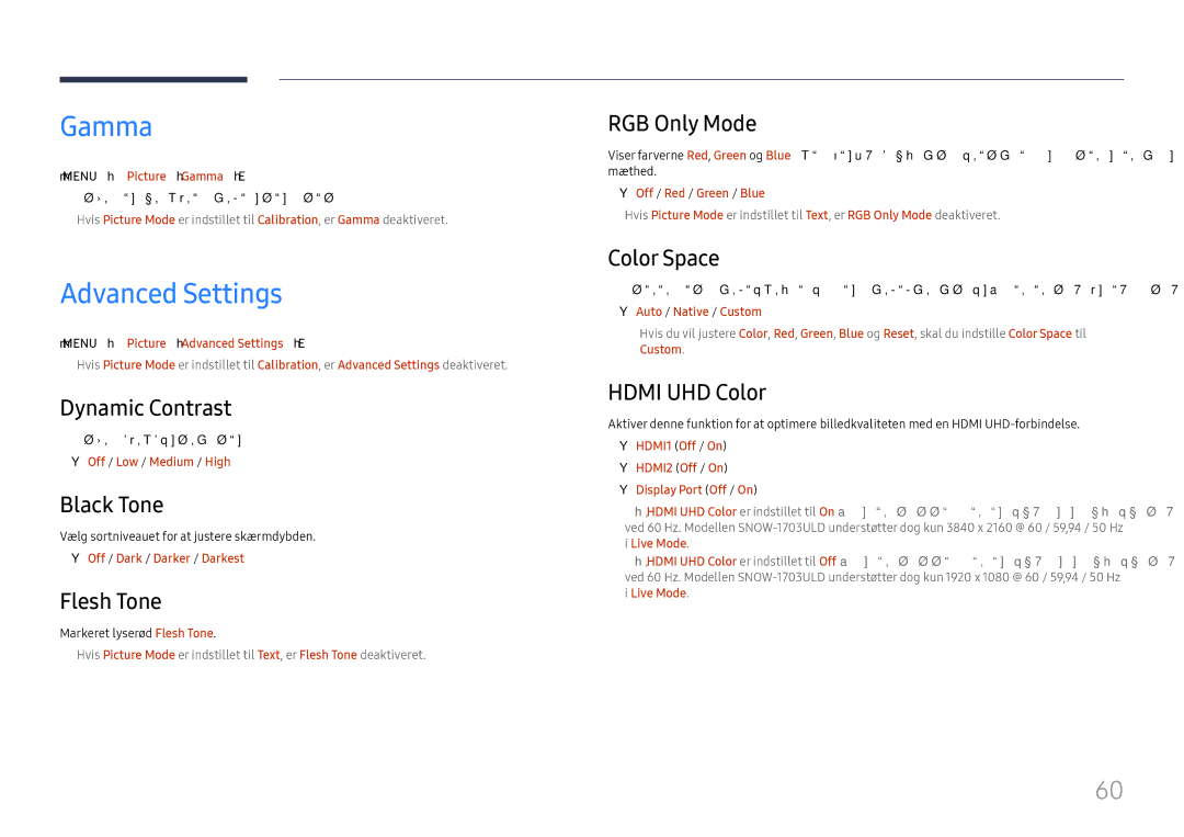 Samsung LH015IFHSAS/EN, SBB-SNOWH3U/EN, LH025IFHSAS/EN, LH025IFHTAS/EN, LH015IFHTAS/EN manual Gamma, Advanced Settings 