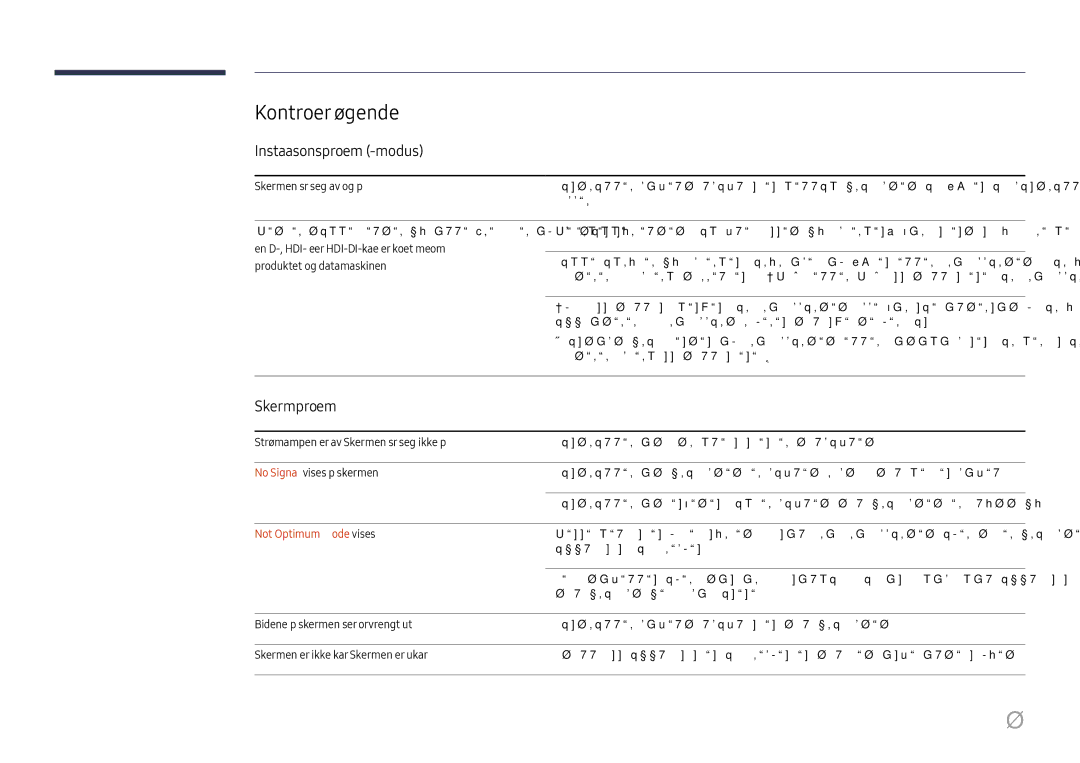 Samsung LH025IFHTAS/EN, SBB-SNOWH3U/EN, LH025IFHSAS/EN, LH015IFHTAS/EN manual Kontroller følgende, Not Optimum Mode vises 