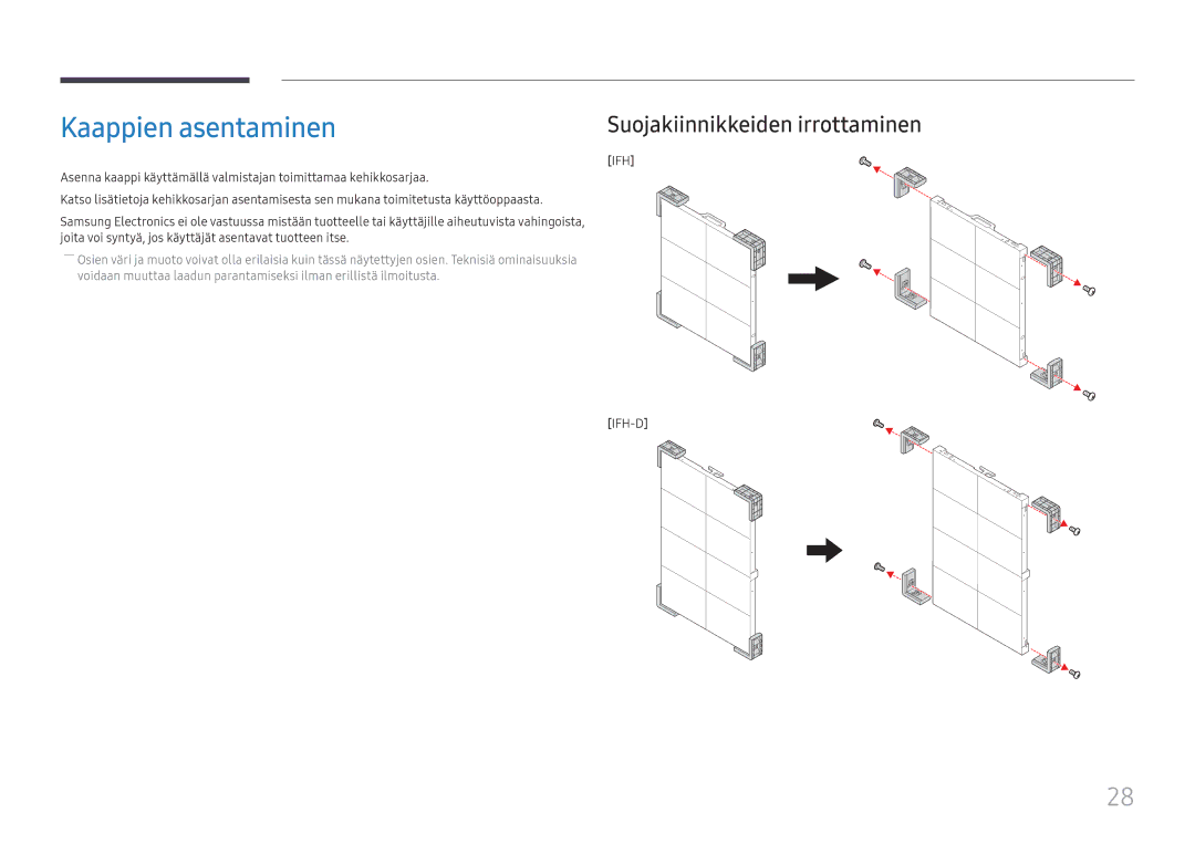 Samsung SBB-SNOWH3U/EN, LH025IFHSAS/EN manual Kaappien asentaminen, Joita voi syntyä, jos käyttäjät asentavat tuotteen itse 