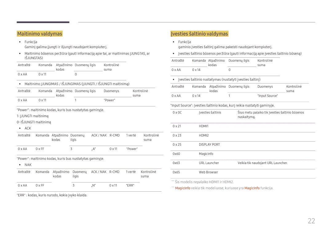 Samsung SBB-SNOWH3U/EN manual Maitinimo valdymas, Įvesties šaltinio valdymas, ERR kodas, kuris nurodo, kokia įvyko klaida 