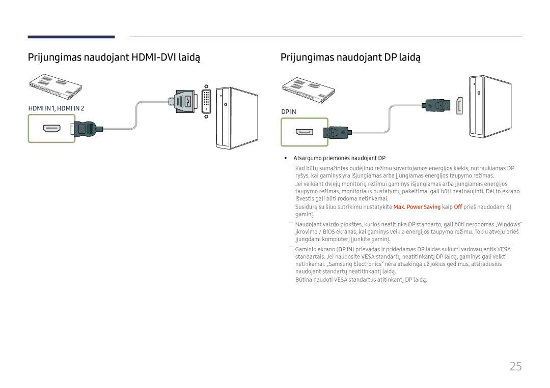 Samsung LH025IFHSAS/EN, SBB-SNOWH3U/EN manual Prijungimas naudojant HDMI-DVI laidą, Prijungimas naudojant DP laidą 