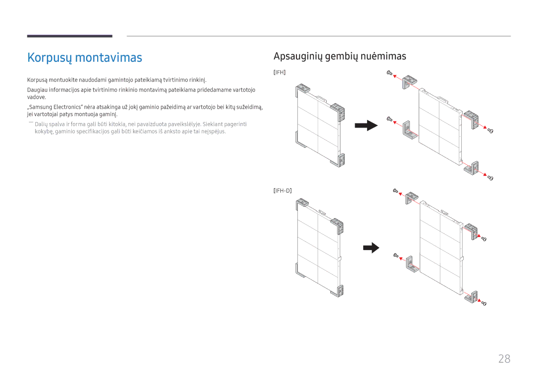 Samsung SBB-SNOWH3U/EN, LH025IFHSAS/EN manual Korpusų montavimas, Jei vartotojai patys montuoja gaminį 