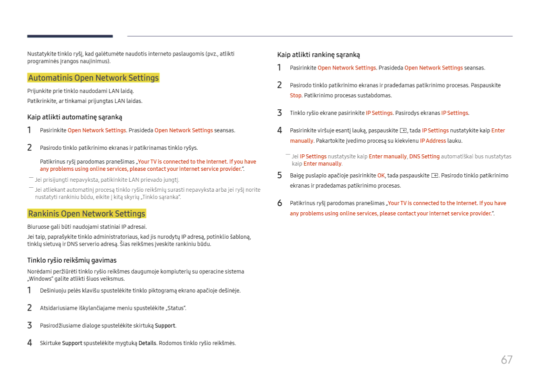 Samsung LH025IFHSAS/EN Automatinis Open Network Settings, Rankinis Open Network Settings, Kaip atlikti automatinę sąranką 