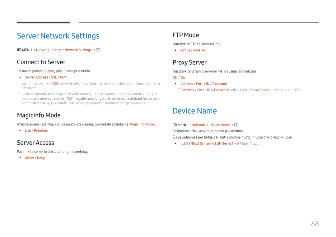 Samsung SBB-SNOWH3U/EN, LH025IFHSAS/EN manual Server Network Settings, Device Name 