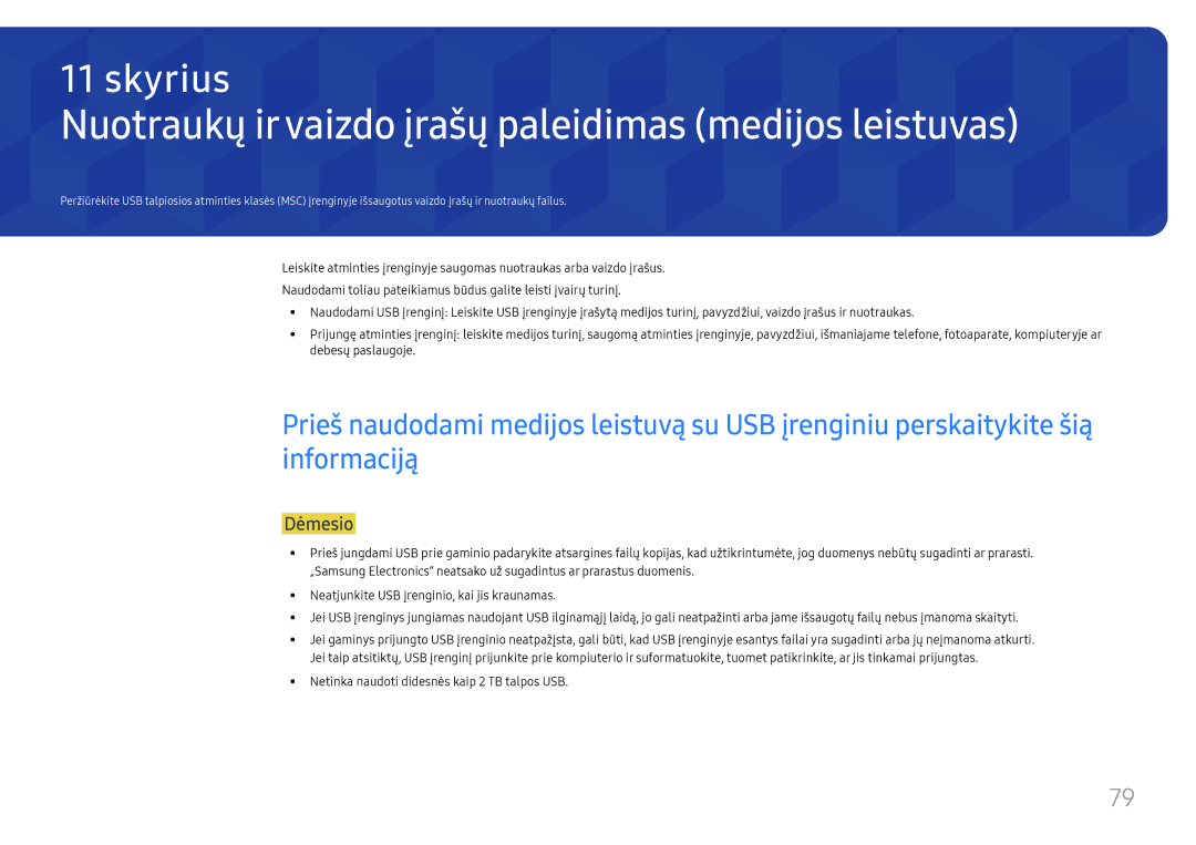 Samsung LH025IFHSAS/EN, SBB-SNOWH3U/EN manual Nuotraukų irvaizdo įrašų paleidimas medijos leistuvas, Dėmesio 