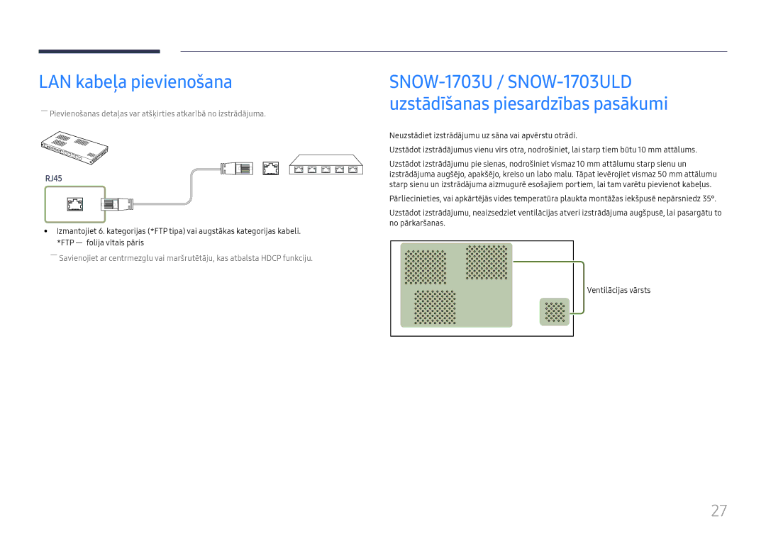 Samsung LH025IFHSAS/EN, SBB-SNOWH3U/EN manual LAN kabeļa pievienošana, RJ45 