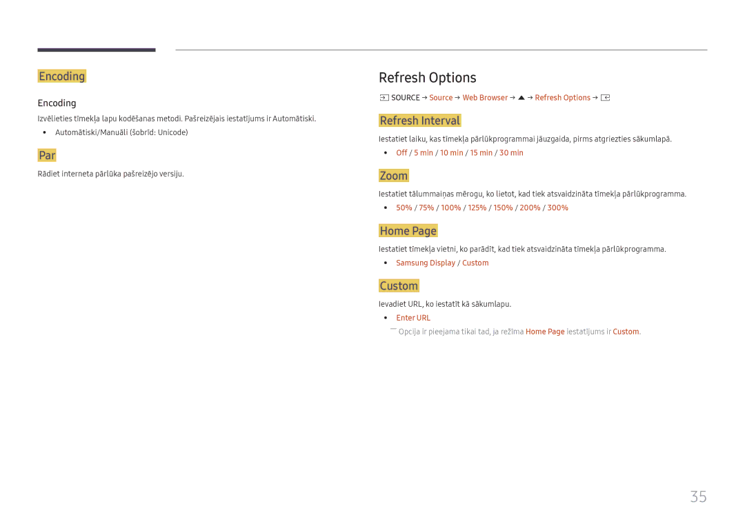 Samsung LH025IFHSAS/EN, SBB-SNOWH3U/EN manual Refresh Options 