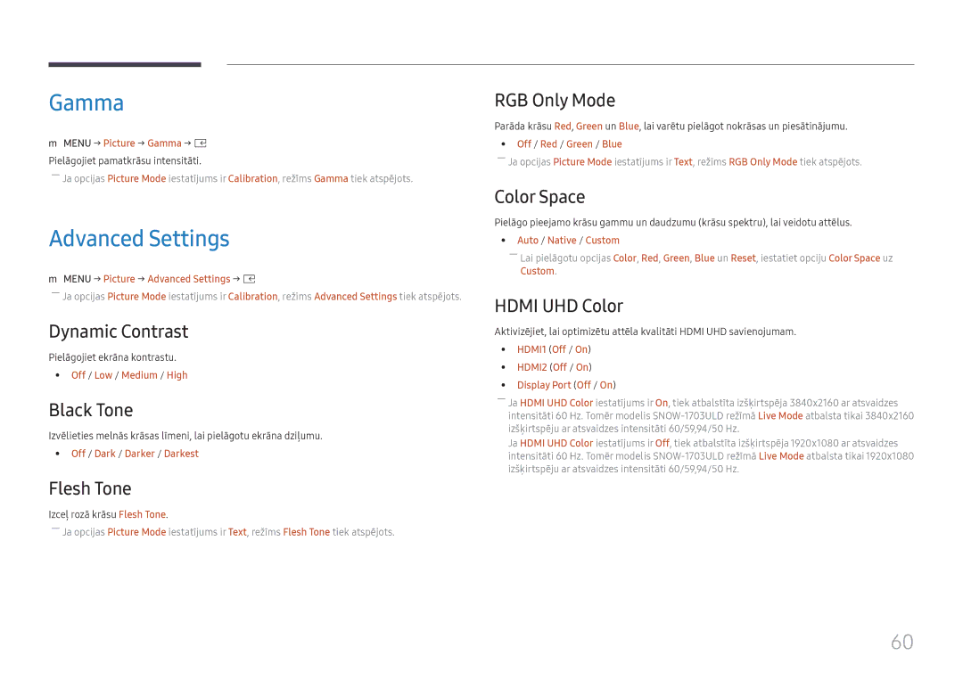 Samsung SBB-SNOWH3U/EN, LH025IFHSAS/EN manual Gamma, Advanced Settings 