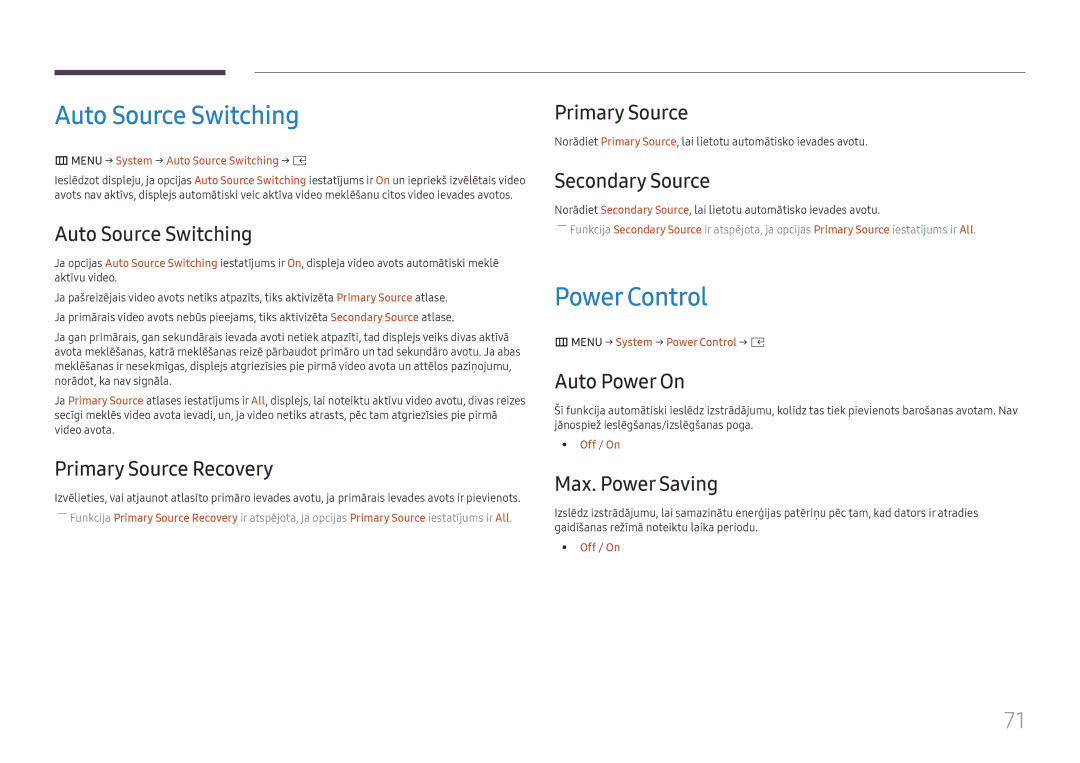 Samsung LH025IFHSAS/EN, SBB-SNOWH3U/EN manual Auto Source Switching, Power Control 