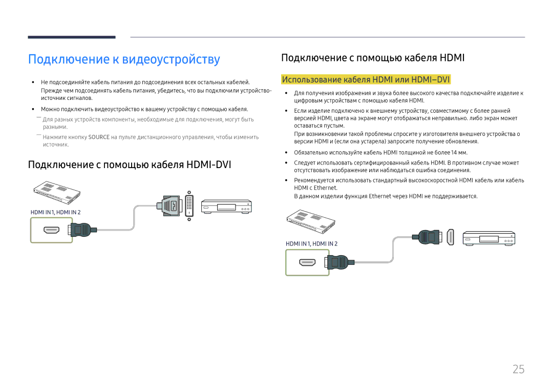 Samsung LH025IFHSAS/EN, SBB-SNOWH3U/EN manual Подключение к видеоустройству, Использование кабеля Hdmi или HDMI-DVI 