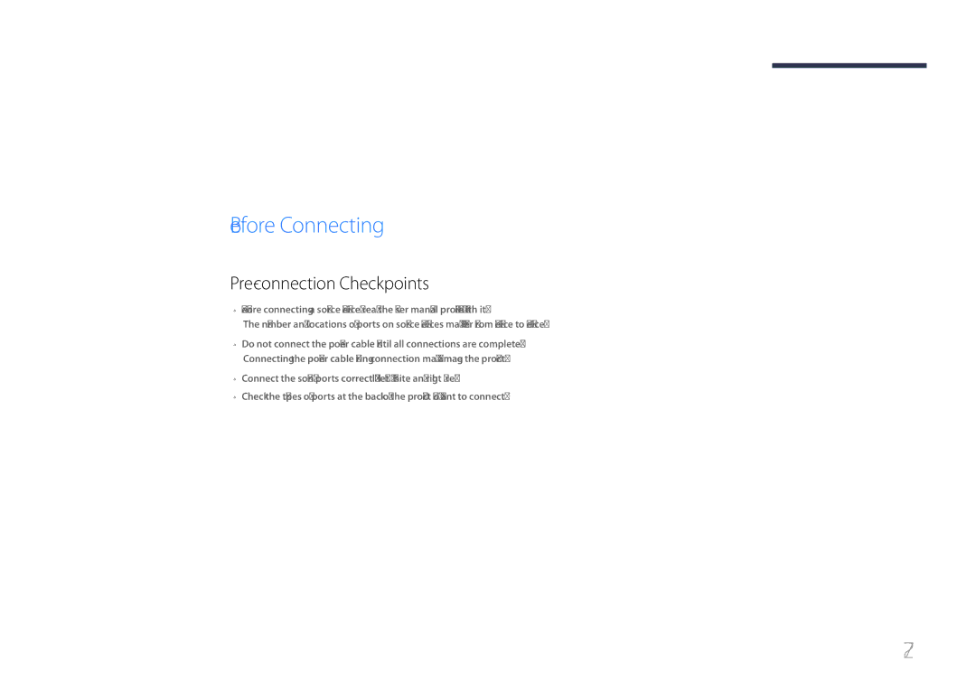 Samsung SBB-SS08EL1/XY, SBB-SS08EL1/EN Connecting and Using a Source Device, Before Connecting, Pre-connection Checkpoints 